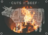 Man cave banner spandoek butchers cut koe vuur transparant