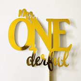 Taartdecoratie versiering| Taart topper| Cake topper| Verjaardag| Mr One Derful| Goud spiegel glans| Papier karton | 14x14 cm