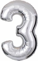 DW4Trading® Cijfer ballon 3 zilver 40cm