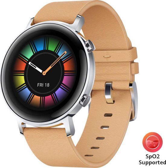 Huawei Watch GT 2 - Smartwatch dames - Lederen band - 42 mm - Khaki |  bol.com