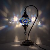 Mozaïek Lamp - Oosterse Lamp - Turkse Lamp - Tafellamp - Marokkaanse Lamp - Boogmodel - Ø 15 cm - Hoogte 42 cm - Handgemaakt - Authentiek - Blauw