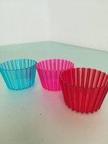 3 cakevormpjes - rood roze en blauw