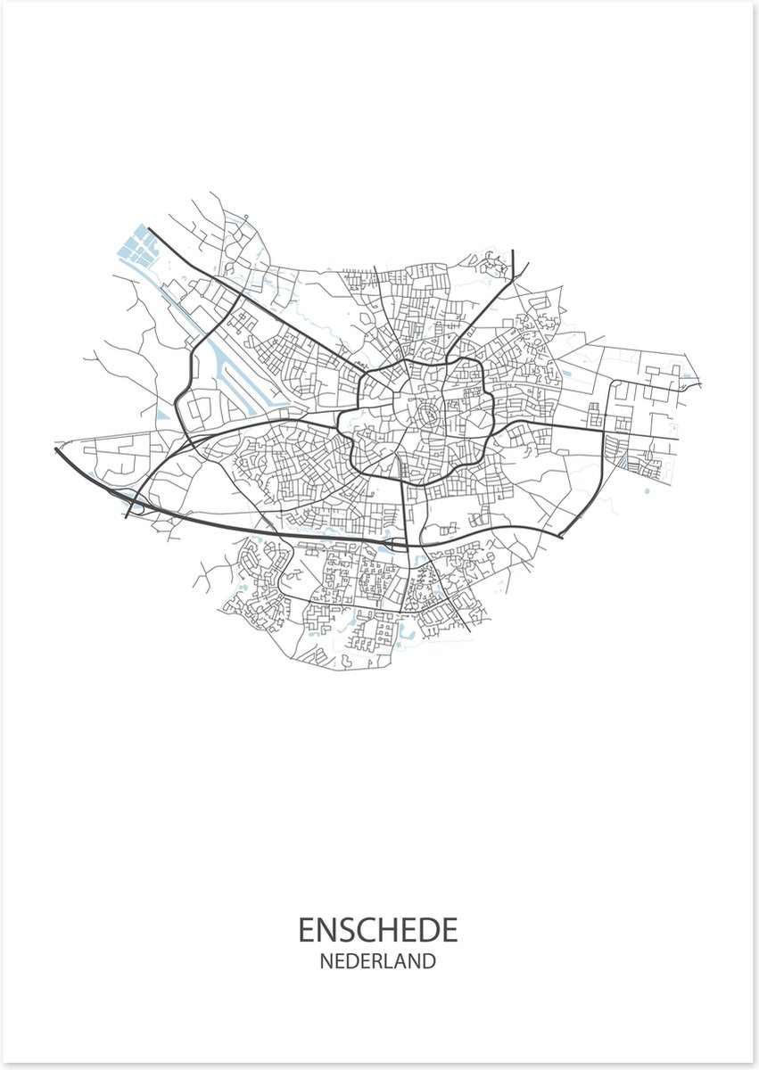 De Lange Koe Poster - Enschede Plattegrond - 42 X 29.7 Cm - Wit