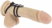 Rimba Bondage Play Balzak- en 2 Penisringen van rubber met leren bandje - diameter 50 en 40 mm