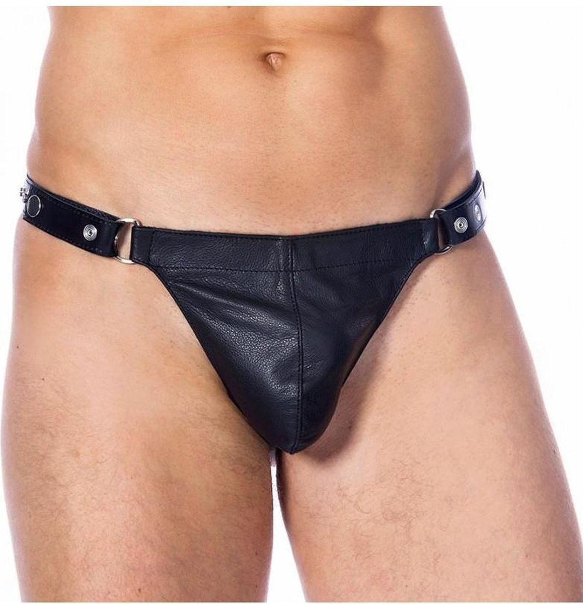 Rimba Bondage Play Lederen strip string met afneembare voorkant - zwart