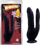 Zwarte dildo met zuignap voor vaginale en anale penetratie tegelijk