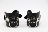 Leren handboeien met metalen accent-ringen - zwart