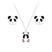 Joy|S - Zilveren panda hanger met ketting en panda oorbellen set