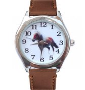 Horloge- Paard- Bruin- 26 mm- Echt leer- met  batterij-  paard ketting Charme Bijoux