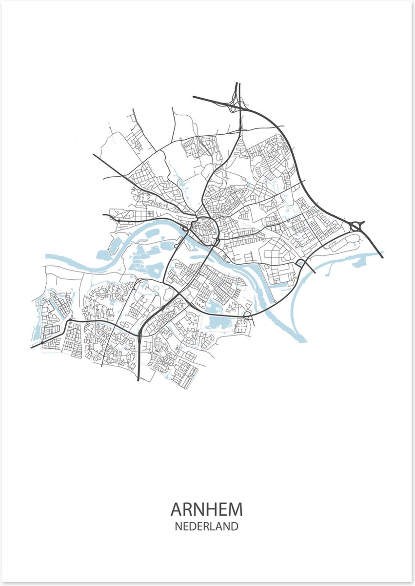 De Lange Koe Poster - Arnhem Plattegrond - 42 X 29.7 Cm - Wit