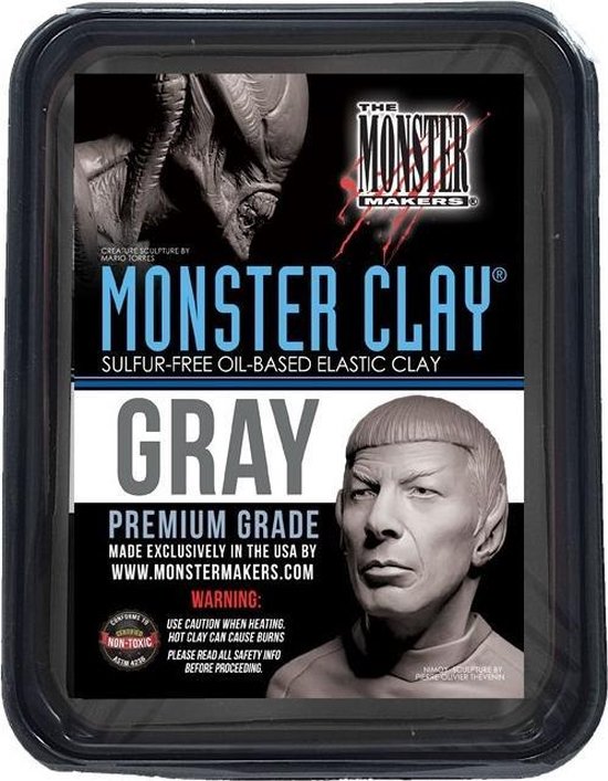 Monster Clay Gray Medium / Grijs / Medium hard / 2.05 kg / Boetseerklei / zacht blijvende klei / Bekend van televisie
