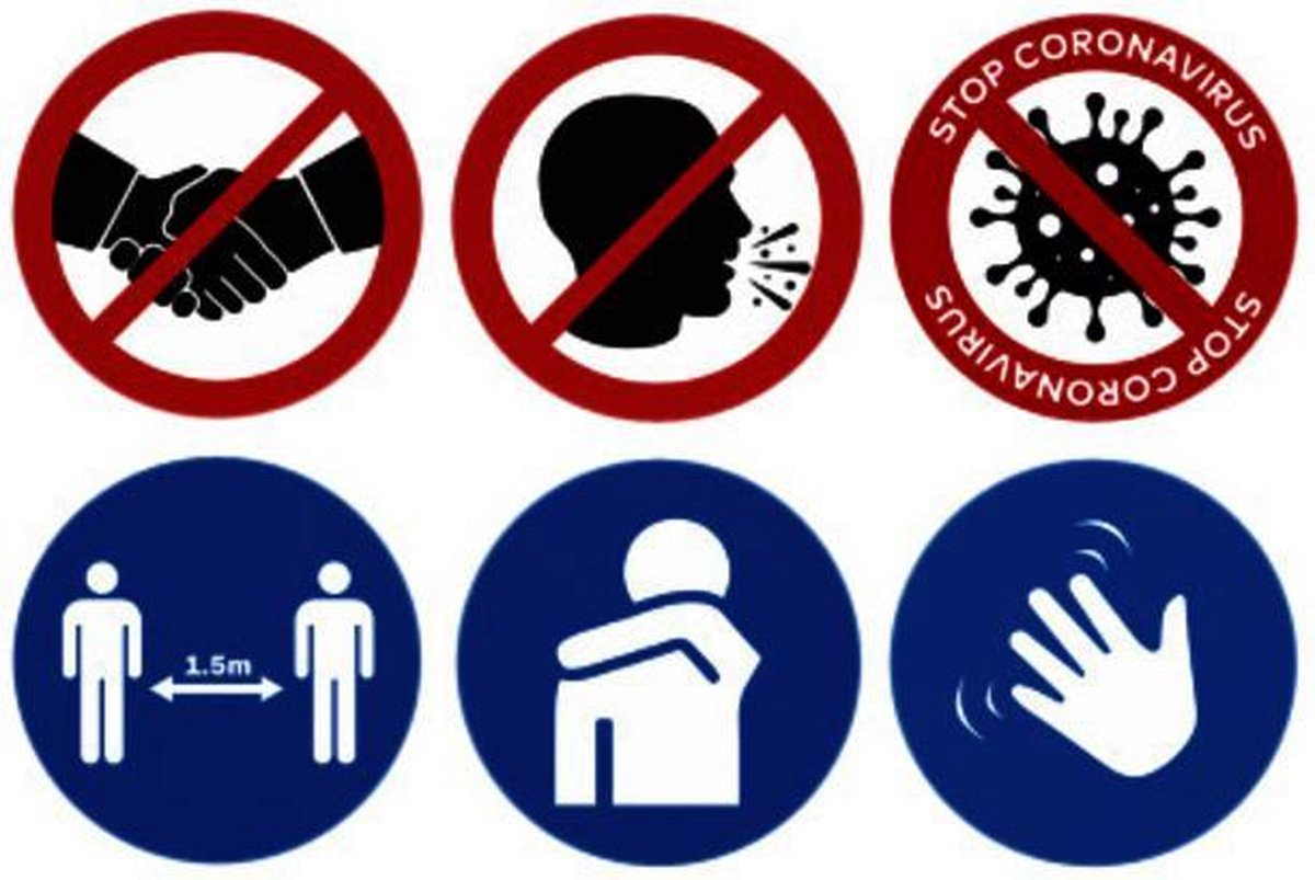 Waarschuwingsstickers set  a 6 stuks Ø18cm covid 19 corona
