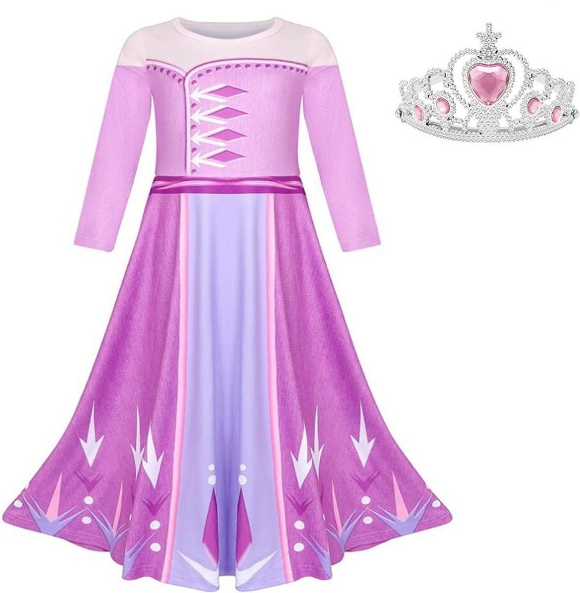 Frozen 2 Elsa jurk paars roze Basic 146-152 (150) + GRATIS kroon Prinsessen jurk verkleedkleding