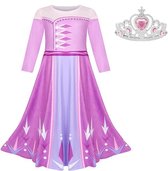 Elsa jurk paars roze Basic 146-152 (150) + GRATIS kroon Prinsessen jurk verkleedkleding