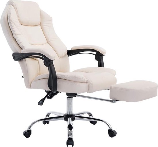 Chaise de bureau | Avec repose-pieds intégré | Confortable | Ergonomique |  Crème | bol