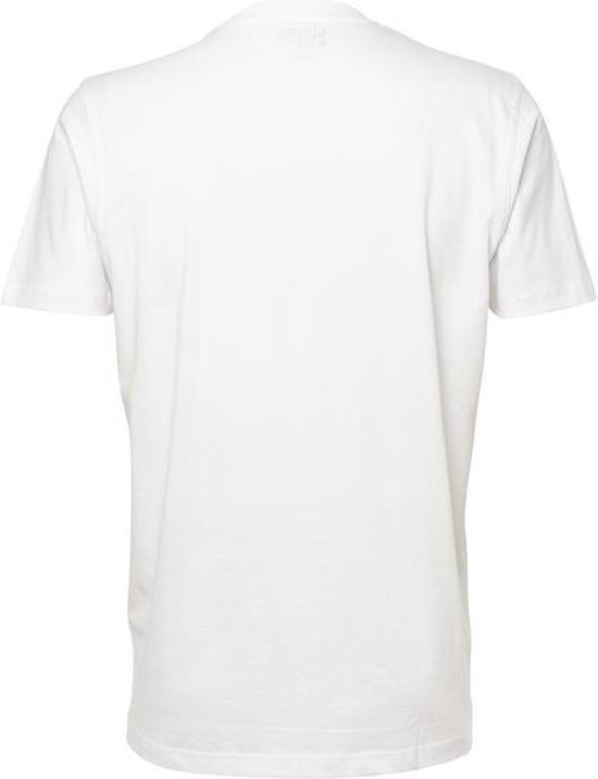 Achterkant van een wit Slater T-shirt met ronde hals en korte mouwen.