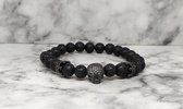 Mei's | Black Skull armband | armband mannen / sieraad mannen / Gothic sieraad | Edelsteen / Lavasteen / Zirkonia / Koper | zwart grijs zilver / polsmaat 19 cm