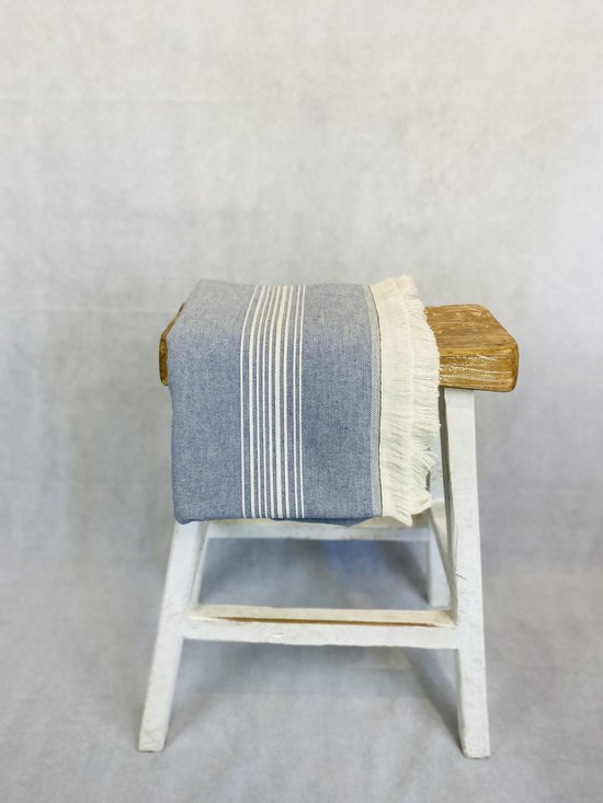 Handdoek | Hamamdoek met één zijde badstof | Sula | Blauw | 100 x 180 CM