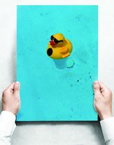 Wandbord: Gele badeend in het zwembad - 30 x 42 cm