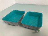 2 stuks - opbergbakjes - grijs met blauw