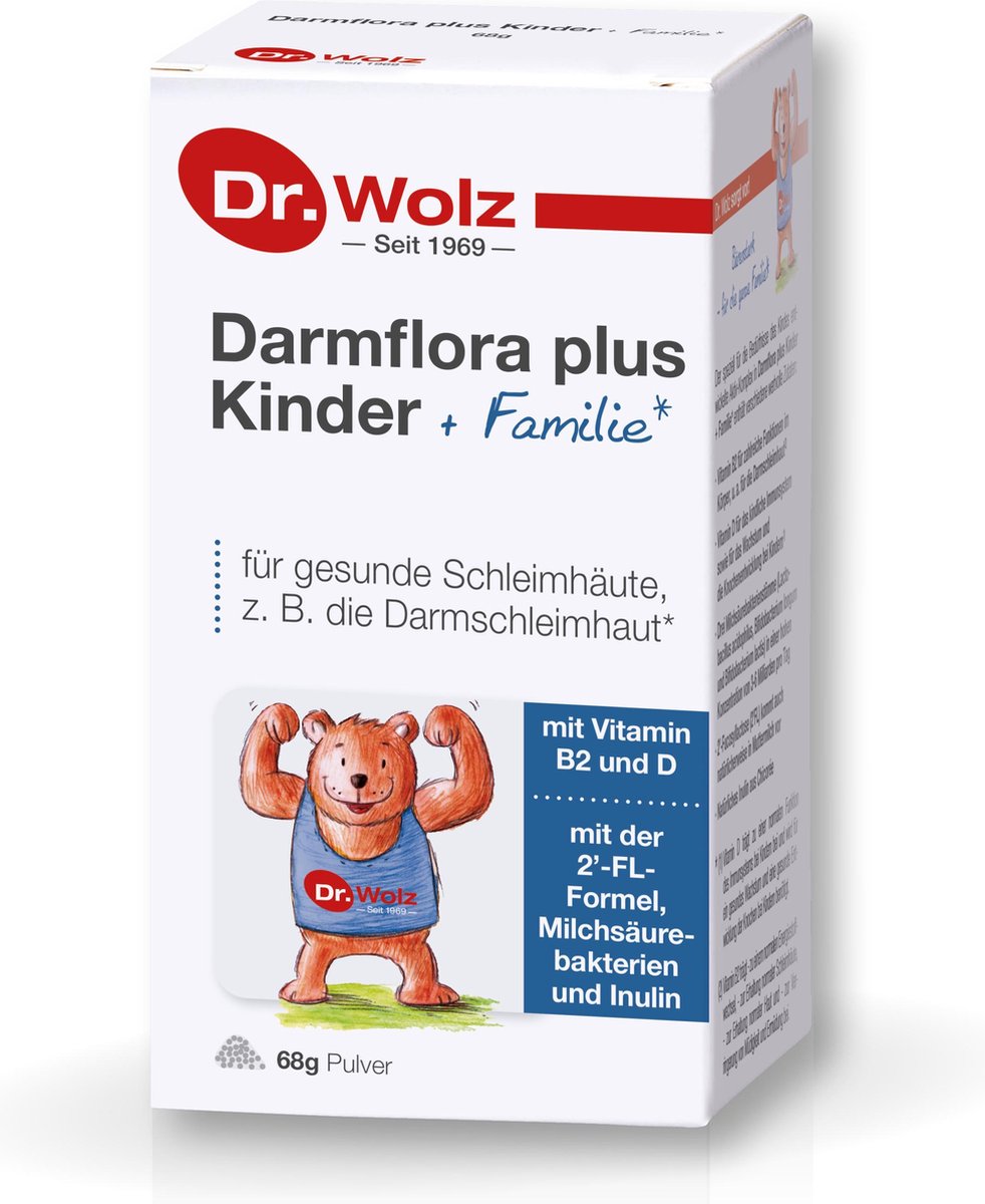 Dr. Wolz Darmflora Plus Kinder + Familie |biotica supplementen voor het gezin | Geen darmkramp meer! | Poeder voor in yoghurt sap of ontbijtgranen, neutrale smaak