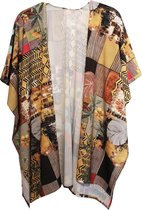 Kimono,MosterdGeel,Abstract,Bloemen Patroon.