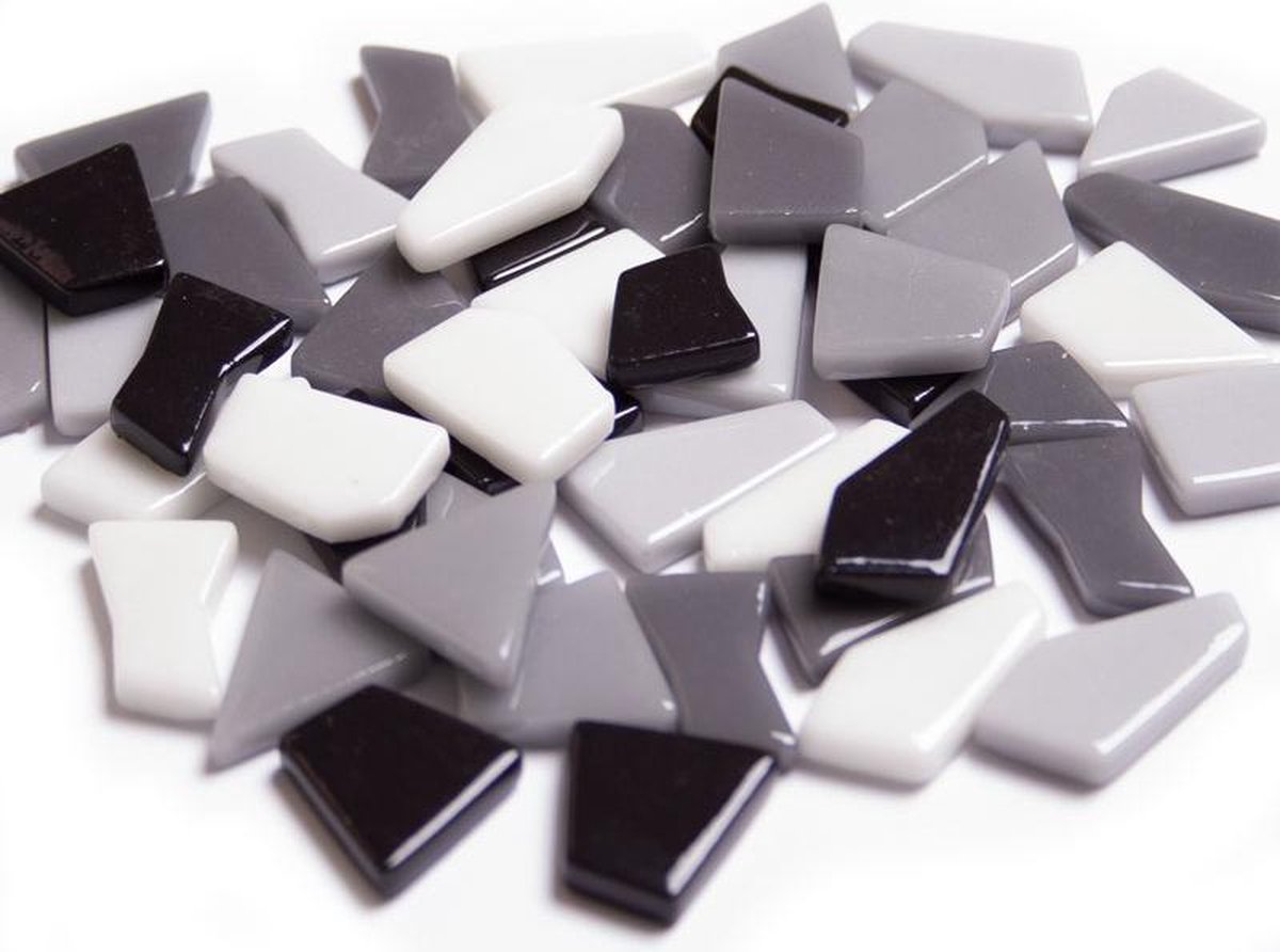Mozaïeksteentjes Colorful puzzle - wit tot zwart mix; 500 gram - mijn mozaïekshop