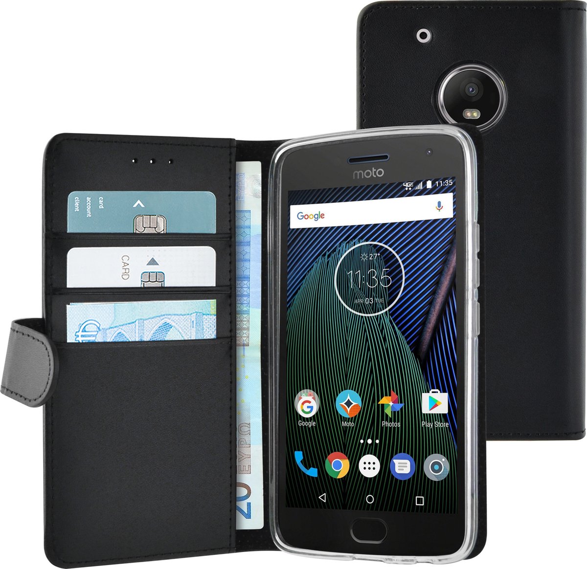 Azuri Motorola Moto G5 Plus hoesje - Walletcase - Zwart