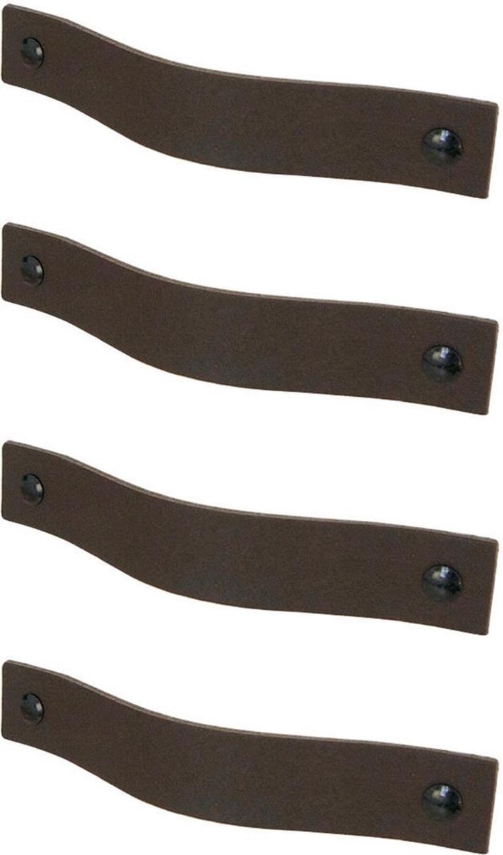 4x leren handgrepen 'platte greep' - maat M (19 x 2,5 cm) - DONKERBRUIN - incl. 3 kleuren schroefjes (handgreepjes - leren grepen - greepjes - leren lusjes)