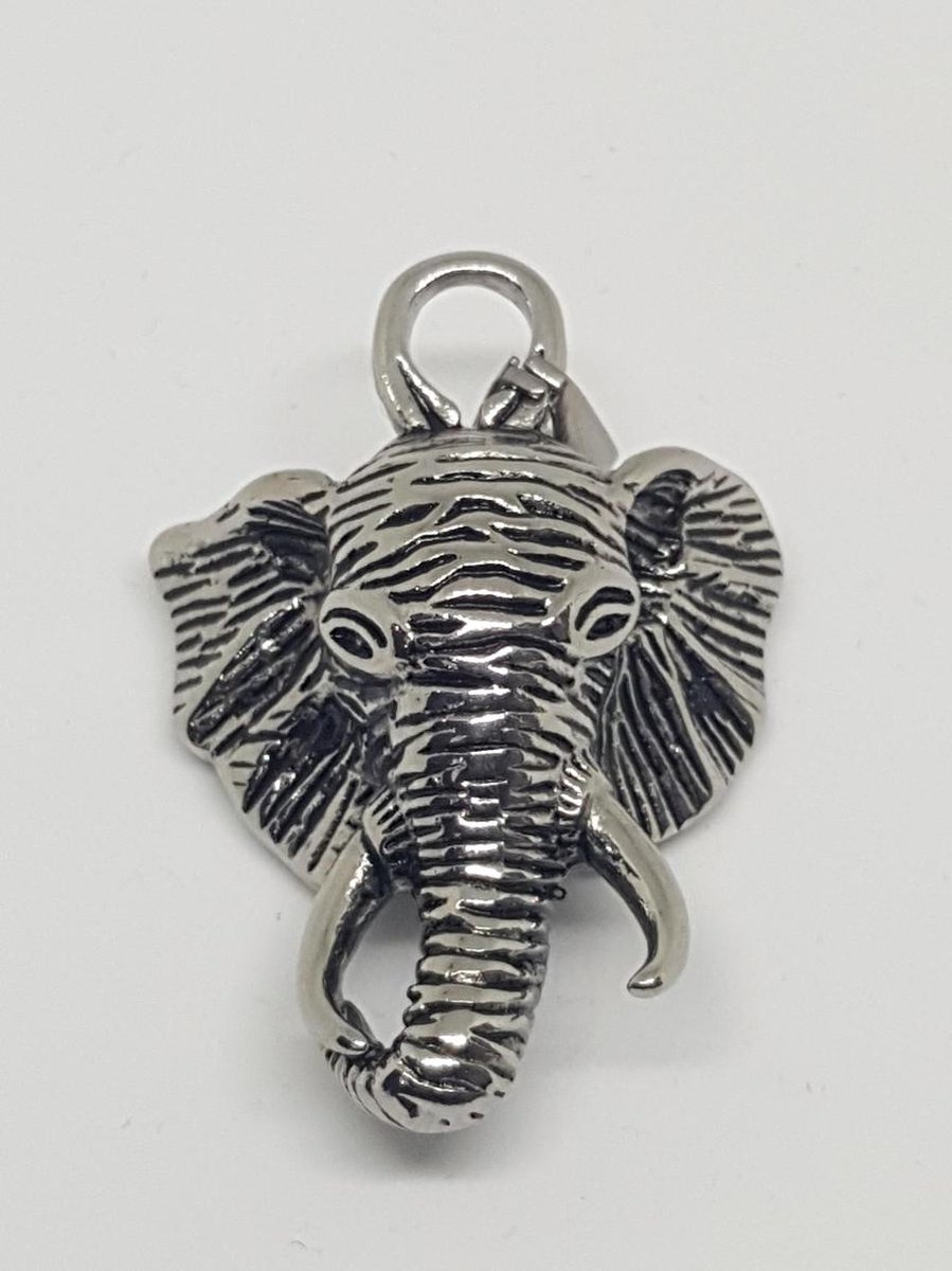 RH Jewelry® Herenhanger “Olifant Hoofd” – 316L Chirurgisch Staal – Hypoallergeen – Inclusief Luxe Geschenkdoos