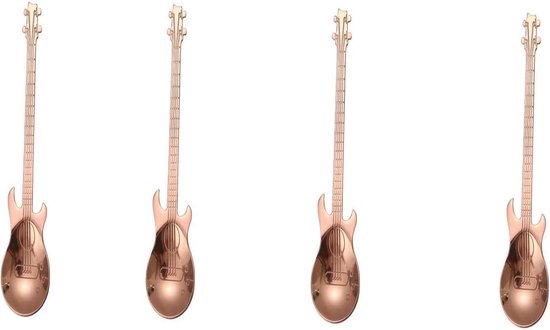 4 Theelepels Gitaar - RVS Koffielepel - Thee en Koffie Lepel – Rose Goud