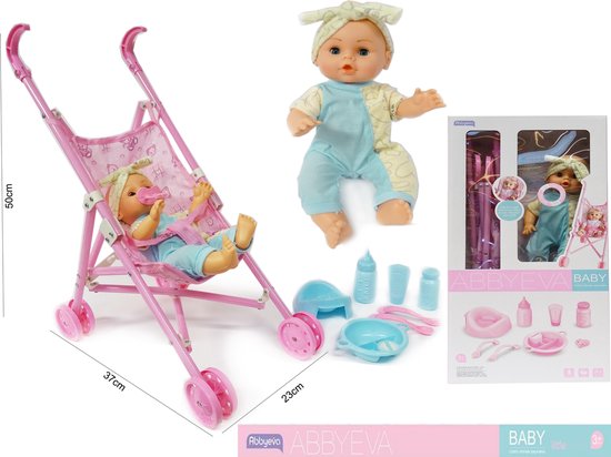 Levendig Maken Stroomopwaarts Baby pop Eva met wagen en accessoires - maakt geluid - interactief  speelgoed pop | bol.com