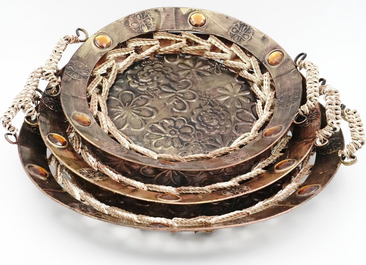 Driedelige Decoratie Schaal - Bronskleurig Met Touw