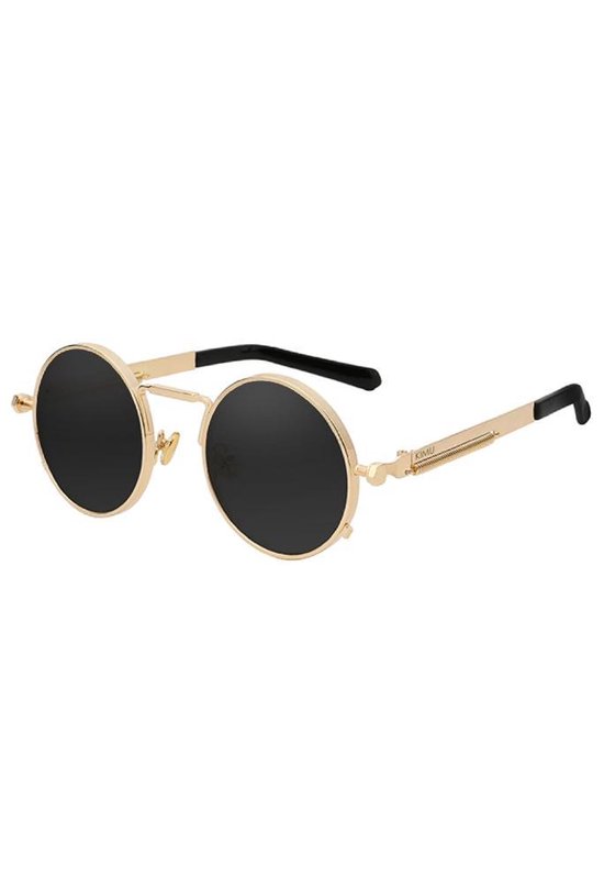 KIMU ronde zonnebril goud hipster - vintage retro zwarte glazen steampunk bol.com
