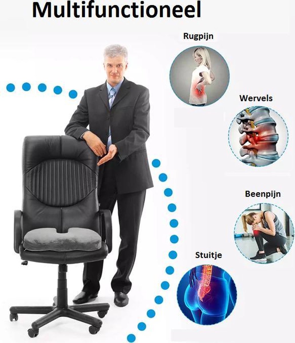 Coussin De Siège Ergonomique Gonflable - Pour Coccyx, Bureau, Voiture, Fauteuil Roulant - Anti-dérapant, Avec Pompe - 4