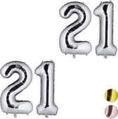 Relaxdays 2x folie ballon - cijfer 21 - luchtballon - decoratie - cijfer ballon - zilver