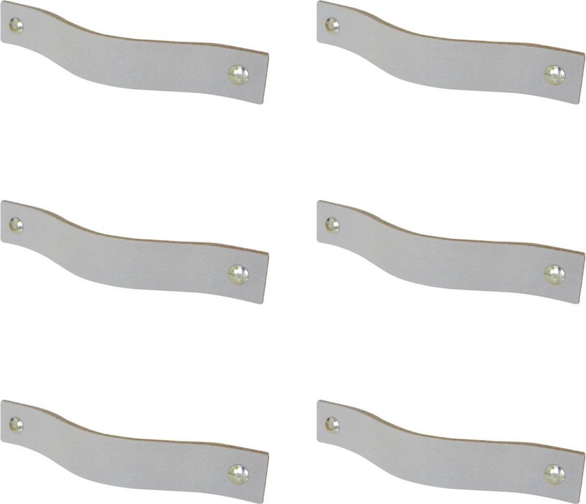6x leren handgrepen 'platte greep' - maat M (19 x 2,5 cm) - LICHTGRIJS - incl. 3 kleuren schroefjes (handgreepjes - leren grepen - greepjes - leren lusjes)