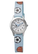 Q&Q QC29J344Y - Horloge - Analoog - Kinderen - Unisex - Plastic band - Rond - Cijfers - Metaal - Sport - Lichtblauw - Zilverkleurig - Wit