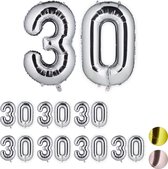 Relaxdays 8x folie ballon cijfer 30 - XXL cijferballon - getal - verjaardag - zilver