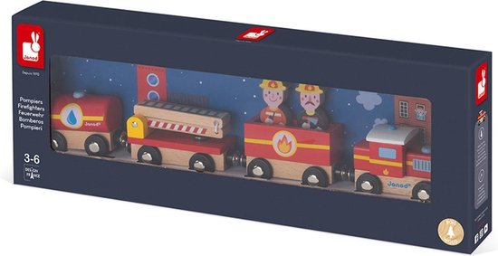 Janod Story - Brandweer Trein - Magnetische Trein - 4 Magnetische Auto's En 2 Brandweermannen - Geschikt Vanaf 3 Jaar van Janod — afbeelding 3