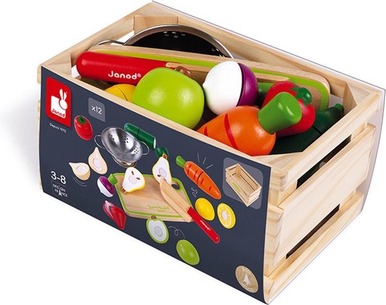 Maxi set fruits et légumes à découper en bois Juratoys : Jeux et