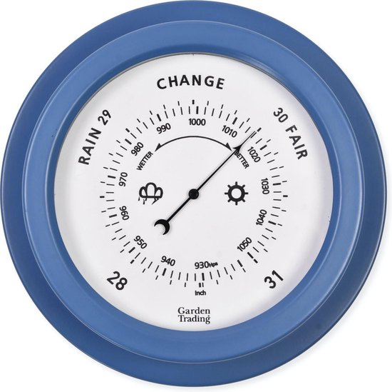 Barometer voor buiten 22 cm diameter BLAUW