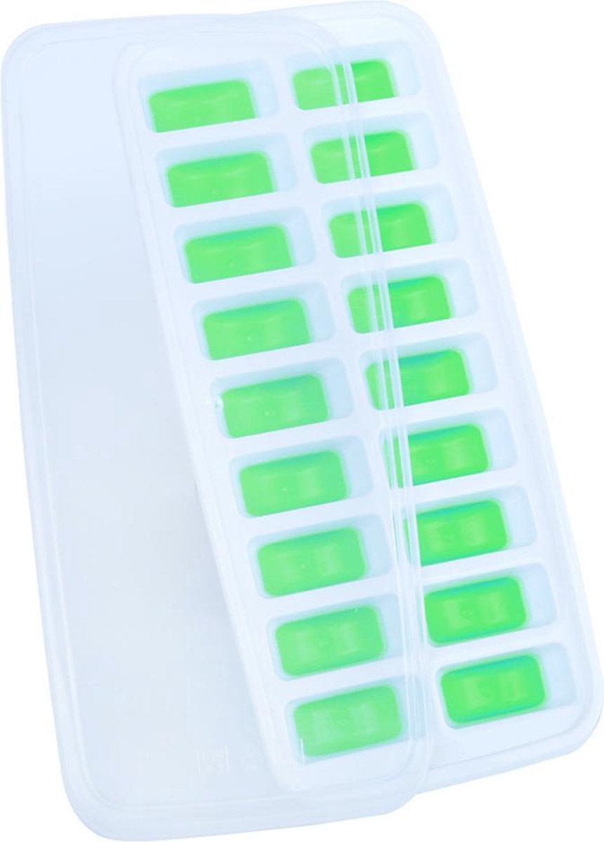 ICECOLD IJsblokjesvorm groen | Silicone IJsblokjesvorm met deksel | 18 ijsblokjes vierkant | met silicone uitdruk onderkant
