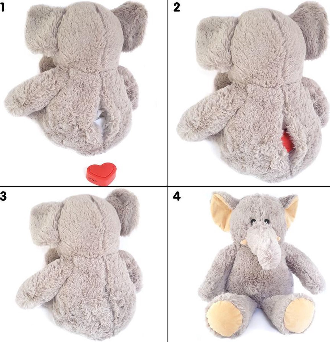 Knuffel met jouw ingesproken bericht [MP3 + Microfoon] | Olifant / Olifantenknuffel 45cm | Inc. Voice Recorder | Cadeau: Valentijn – Moederdag – Vaderdag – Kraamcadeau | Knuffel met geluid met jouw eigen stem | Knuffel Boodschap – Message in a Cuddle — afbeelding 2