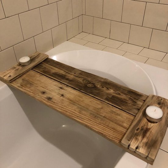 lila merknaam terugtrekken Landelijke bad plank 80 cm breed! | laptop / Tablet / Ipad plank voor in bad  | Bad rekje | bol.com