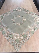 Tafelkleed serie: Linnenlook Groen met bloemen - Vierkant 85 x 85 cm