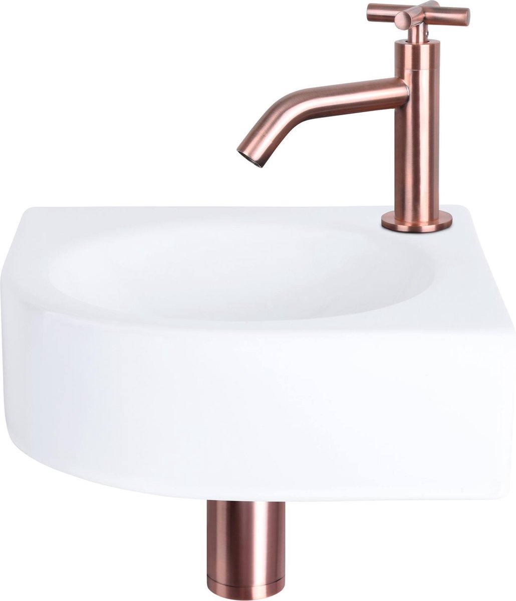 Differnz Cleo Fonteinset - Keramiek - Kraan kruis rood koper - 30 x 30 x 10 cm