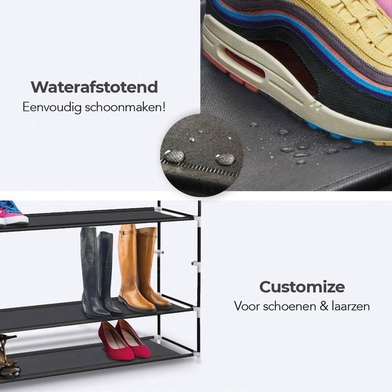 LifeGoods Schoenenrek - XXL -10 Laags - 35 tot 40 Paar Schoenen - Schoenenkast - Kunststof – Zwart