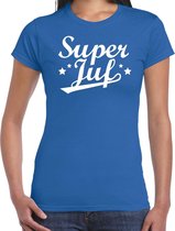 Super juf cadeau t-shirt blauw voor dames 2XL