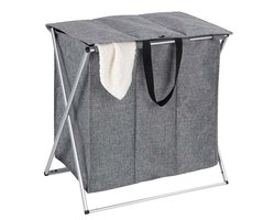 Wenko trio wasmand met deksel 118 liter - Grijs - Sorteervakken